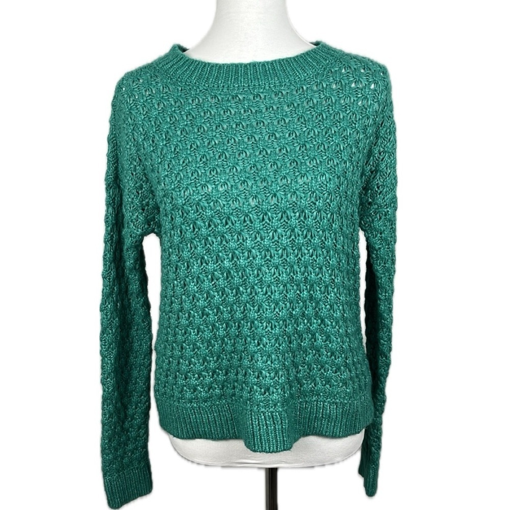Loft Bobble Stitch Wool Blend Chunky Green Cozy Textured Pullover Sweater Size S